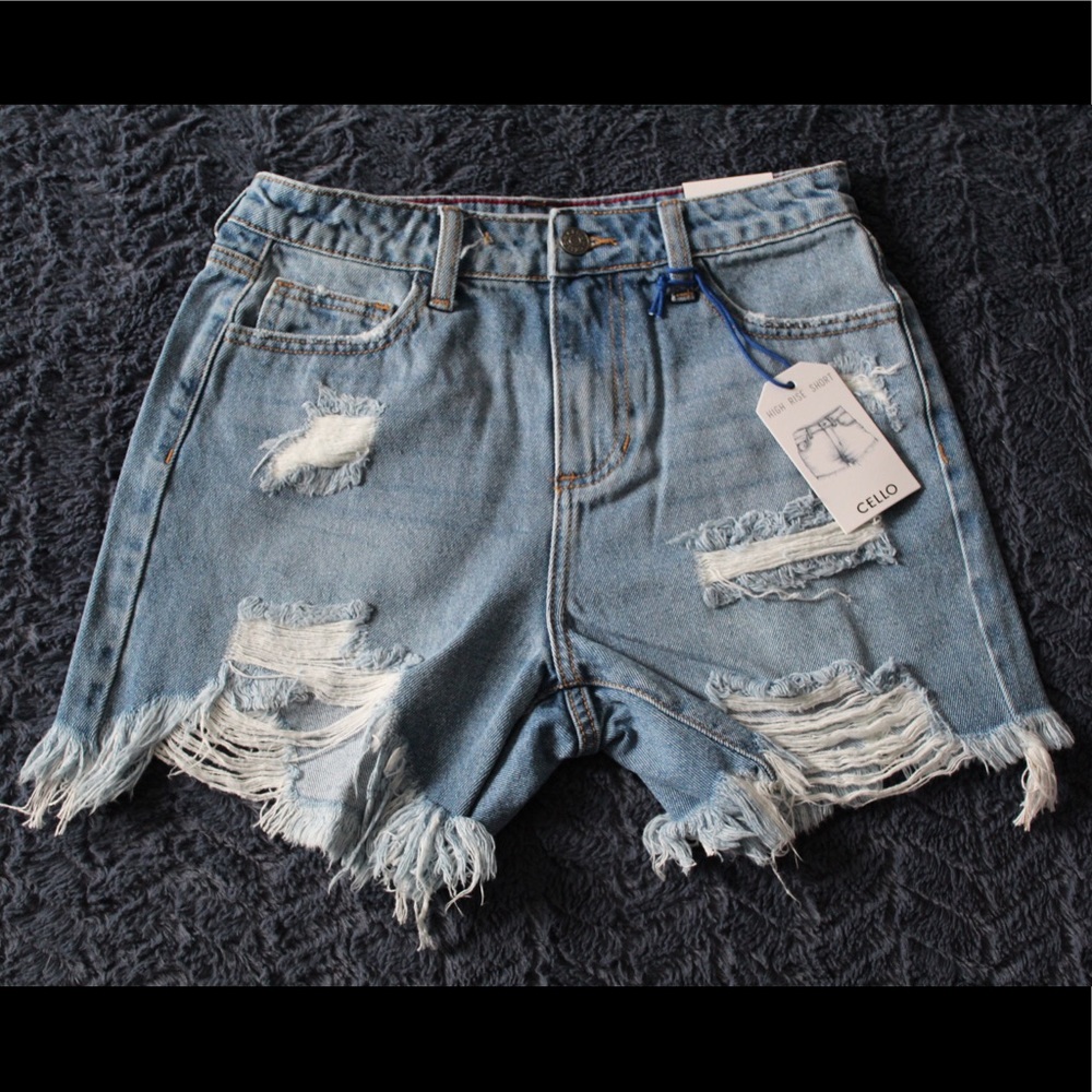 High Waisted Distressed Denim Shorts jeans
